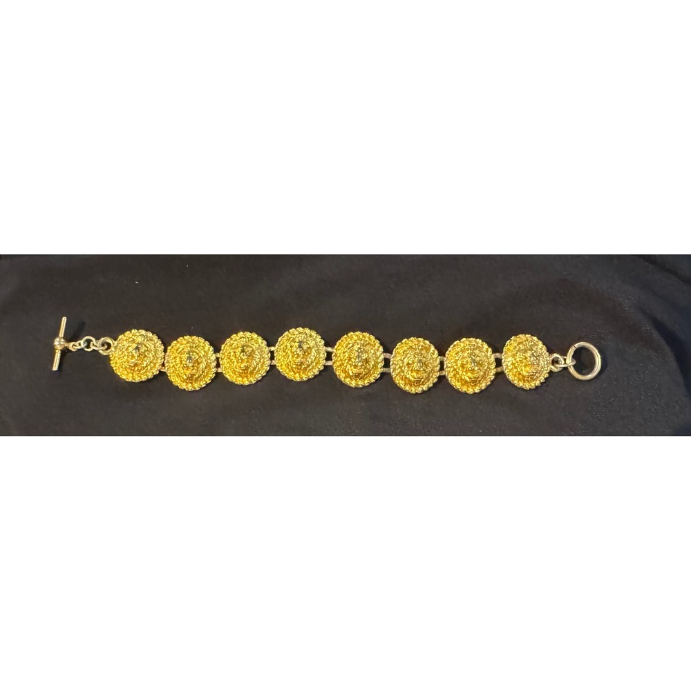 Anne Klein Bracelet Gold Lion Head Medallion Vintage Style Toggle Clasp